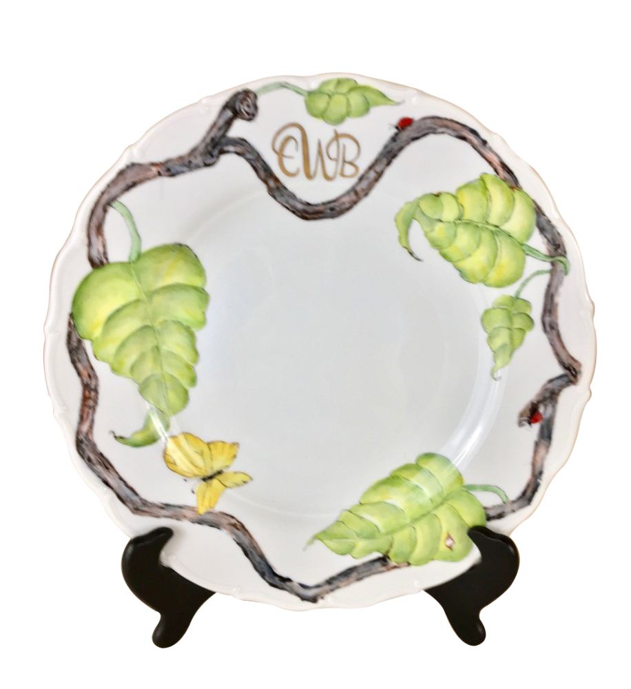 10 5/8" Vining leaf plate with monogram